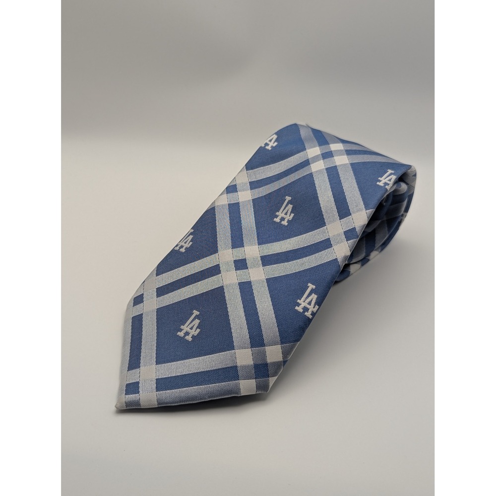 MLB Los Angeles Dodgers Necktie Mens OS Blue Plaid LA Logo Classic Baseball Tie